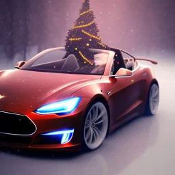 Santa claus driving his red Tesla convertible car, character design by cory loftis, fenghua zhong, ryohei hase, ismail inceoglu and ruan jia. unreal engine 5, artistic lighting, highly detailed, photorealistic, fantasy