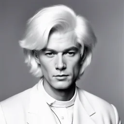 [shades of white hairstyle] Andy Warhol, the legendary artist known for his iconic silver-white hair and avant-garde style. His distinctive hairstyle became a symbol of his artistic persona,