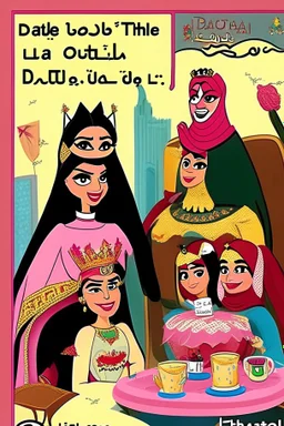 One day, Queen Batool was having a good time with her special team that was called "The Tea Council". Her team included: - Rayouf, the brave princess and the leader of the tribe - A talented writer who writes amazing stories - A real Barbie doll that talks and moves - Jim Carrey, the star of comedy and satire - Donald Trump, the former US president and the controversial figure They met in a spacious room decorated with large windows that allow sunlight to enter, bright colors, green plants, mode