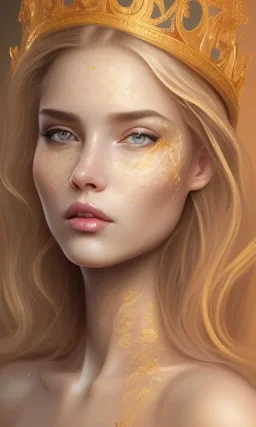 Portrait of beautiful women, correct facial symmetry, golden crown, golden hair, dark background, white flowers, loish style, painting, 8k, colorful, brush strokes,