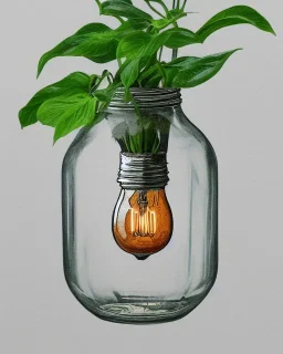 a glass jar lightbulb filled with plants, highly detailed, digital art, sharp focus, trending on art station, illustration