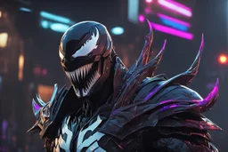 Venom Shredder in 8k solo leveling shadow artstyle, sombra machine them, close picture, rain, Shredder helmet, neon lights, intricate details, highly detailed, high details, detailed portrait, masterpiece,ultra detailed, ultra quality