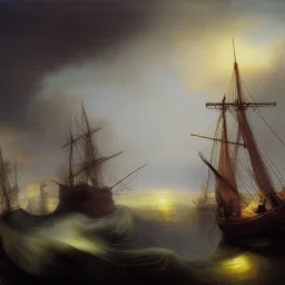 Rembrandt Snowstorm glowing lights ocean flying fish