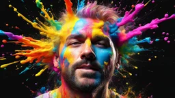 portrait of a man, Colorful paint explosion 3D, 4K, HDR, resolution, black background