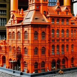 An orange colored mechanical factory with magnets painted by the Limbourg brothers