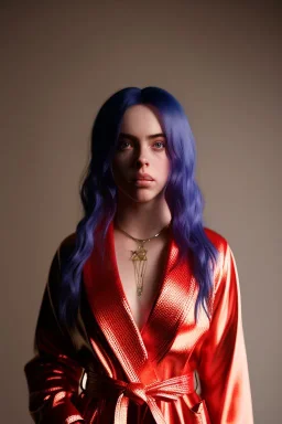 Billie Eilish, bathrobe, stockings, high detail, realistic, 8k, not to be distinguished from a photo, identical pupils