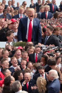 donald trump maniacally laughing while people kneel before him