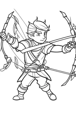 a cartoon image of hawkeye shooting arrows. kids coloring book. no color. thin crisp lines