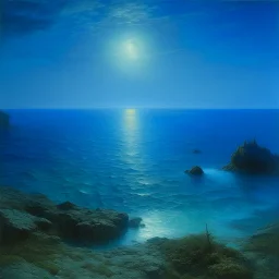 A cerulean blue glacial ocean painted by John Atkinson Grimshaw