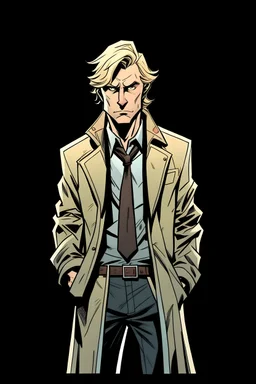 Detective, full body, looking serious, with blond hair in a comic style