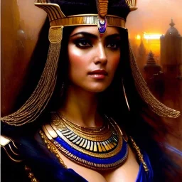 portrait beautiful face Cleopatra ,busty,ancient metal armor balanciaga fashion clothe painting by gaston bussiere, greg rutkowski, yoji shinkawa, yoshitaka amano, tsutomu nihei, donato giancola, tim hildebrandt, oil on canvas, cinematic composition, extreme detail,fit full head inside picture