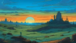 A evening landscape moebius style