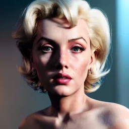 Realistic image portrait, waist up view, blonde woman, sweet Marylin Monroe face, perfect iris, glow eyes, classic super hero dress, highly detailed, unreal engine 5, ray tracing, RTX, lumen lighting, ultra detail, volumetric lighting, 3d, finely drawn, high definition, high resolution.