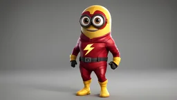 a minion dressed as the flash from marvel Fused as one, Full Body, (Smile), Unreal Engine, Marvel Comics. time-lapse, cinematic background,1 character,no mask,body minion,smile,cute