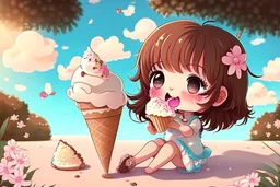 cute chibi girl eating icecream in the paradise