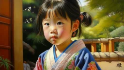 Neoclassicism japanese child realistic cote d'azur painting