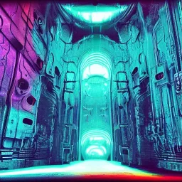 Giger Style Corrupted dystopia Neon Blue and Purple winter with orange reflections