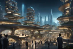 future underground city with people, infrastructure, shops, housing, HDR, cel-shaded, hyperdetailed, award winning, crisp quality, epic