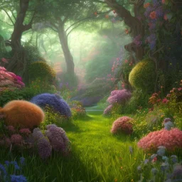 pixar style, volumetric summer garden environment and background, realistic painting of snickers, looking excited, volumetric lighting, dramatic lighting, detailed digital painting, extreme dense and fine fur, anime, ornate, colour-washed colors, elegant, small minutiae, tiny features, particulars, centered, smooth, sharp focus, renderman gofur render, 8k, uhd, detailed eyes, realistic shaded volumetric lighting, sunlight caustics, backlight, centered camera view