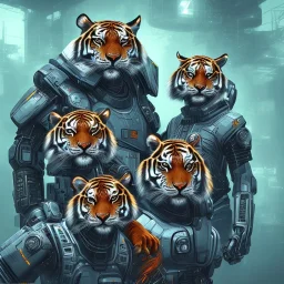 cyber punk tiger with his family