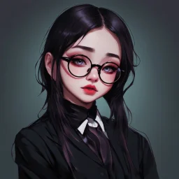 a 18 year old girl, goth aesthetic, glasses, digital art, stylised
