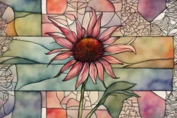 Create a surreal abstract watercolor and ink painting of an Echinacea in a garden. In the style of Paul Klee, Picasso, Matisse. Geometric. Map like qualities. Modifiers: elegant intricate beautiful high detail high definition crisp quality colourful zentangle