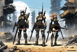 haiku by masamune shirow: post-apocalyptic desolated city. Three bioroids: death, dust, and rust. Carrying rifles, blades, clubs, missiles.