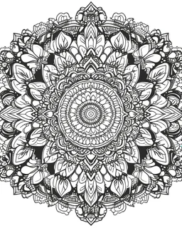 Craft intricate mandala patterns with symmetrical and highly detailed designs coloring page white background, black and white onlyb outline