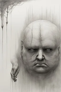 The full body of a fat man standing , decayed and rotting with grotesque proportions and imagery. surreal horror, biomechanical design, by hr giger and beksinski