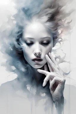 white smoke artistically takes the form of gloves by Ryohei Hase, Agnes Cecile, Raymond Swanland, Anne Bachelier, pastel smoky texture in hues of tranquility, an embodiment of minimalism with a stroke of simplicity, evoking serenity against a backdrop, black shimmering, fantasy art, backlit