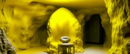 A yellow cave with a round electrical yeti painted by Michelangelo di Lodovico Buonarroti Simoni