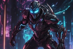 Machine with RGB cyber mask wearing hods in 8k solo leveling shadow artstyle, Crystal and Symbiote them, neon effect , magic circle, close picture, full body, apocalypse, intricate details, highly detailed, high details, detailed portrait, masterpiece,ultra detailed, ultra quality