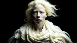 albino woman struggle to break through your cocoon, extravagant