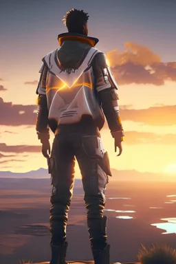 future, jacket, epic, cinematic, real, hyper real, unreal engine, blender, back to the future two jacket, cargo pants, trainers, sunrise