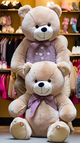 A picture of big teddy sit on middle of baby shop or baby store