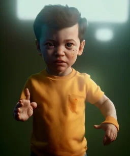 Quarantine Tarantino toddler, full body, dramatic lighting, hyper realistic