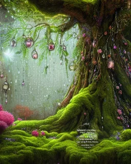 the most stunning, beautiful, Tree of Life with dripping flower garlands, floating globes of light, moss, 8k resolution, high-quality, fine-detail, iridescent, intricate, digital art, detailed matte, volumetric lighting, illustration, 3D octane render, brian froud, howard lyon, selina french, anna dittmann, annie stokes, lisa parker, greg rutowski, alphonse mucha, George Grie, Ben Goossens, Igor Morski