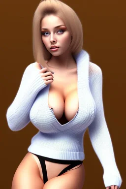 Thick busty girl wearing sweater