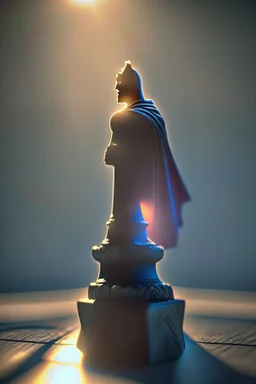 superman chess piece buildt of by yellow stones misty trending, depth of field, backlit