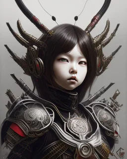 Detailed anime baby, dark brown hair, black and red dragon scale armour, intricate details, full body portrait, keep head in frame, slight smile, black Japanese motif, concept art, highly detailed, digital painting, concept art, sharp focus, illustration, art by Yoji Shinkawa, WLOP and greg rutkowski and alphonse mucha and artgerm and yanjun Chen and Junji ito and Makoto Shinkai, HDR, octane render