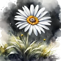 watercolor drawing of a daisy flower on a mound on a white background, Trending on Artstation, {creative commons}, fanart, AIart, {Woolitize}, by Charlie Bowater, Illustration, Color Grading, Filmic, Nikon D750, Brenizer Method, Perspective, Depth of Field, Field of View, F/2.8, Lens Flare, Tonal Colors, 8K, Full-HD, ProPhoto RGB, Perfectionism, Rim Lighting, Natural Lighting, Soft Lig