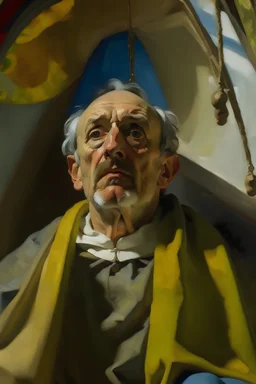 saint peter crusified upside down in the style of Paul Gauguin and Andrew Wyeth