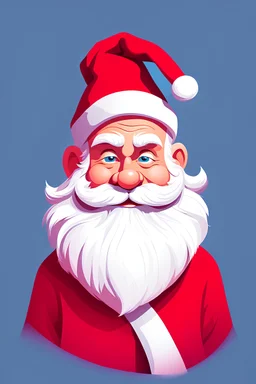 create a christmas card of santa in a cartoon style, color scheme is blue, red and pink, in vibrant colors