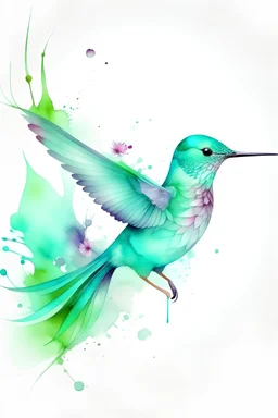 Watercolor abstract mint hummingbird