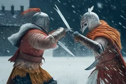 having a bloody sword fight in the snow