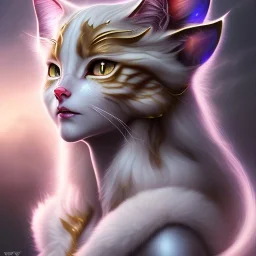  A beautiful portrait of Neferpitou | Hunter x Hunter catgirl cat ears, sinister smile digital art by Eugene de Blaas and Ross Tran, vibrant color scheme, highly detailed, in the style of romanticism, cinematic, artstation best quality, realistic lighting, masterpiece portrait, details light dusting , cowboy shot from above, simple chain hauberk Vector art digital illustration 3D shading