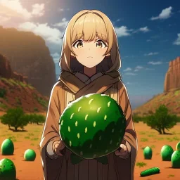 real life like cactus in the desert in arizona, grand canyon, anime girl detail