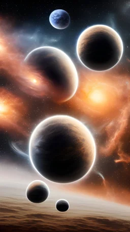 Deep black universe, early after the big bang, james web telescope, spacetime, strings snd quantum, space visible in the sky. Star nebulas, high tech space ships, galaxys and close planets with extraterrestial life, high resolution and photo realistic, strong contrast, more exoplanets, Colorful nebulas and void, planets much more closely, add extraterrestial spacecrafts, uap's with visible nonhuman biological pilots inside the crafts