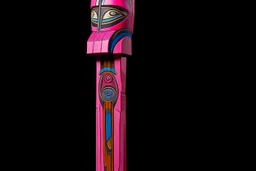 A purplish magenta wind elemental condor designed in pacific Northwest totem poles painted by Stuart Davis