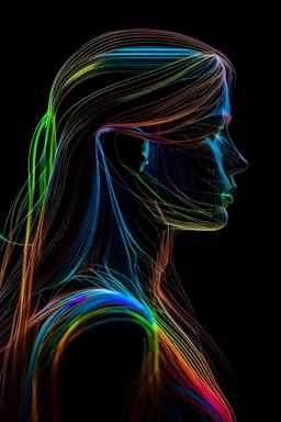Ultra Long Exposure Photography)) high quality, highly detailed, Colorful beautiful woman silhouette made of ultra bright neon strings, beautiful silhouette, by cavani